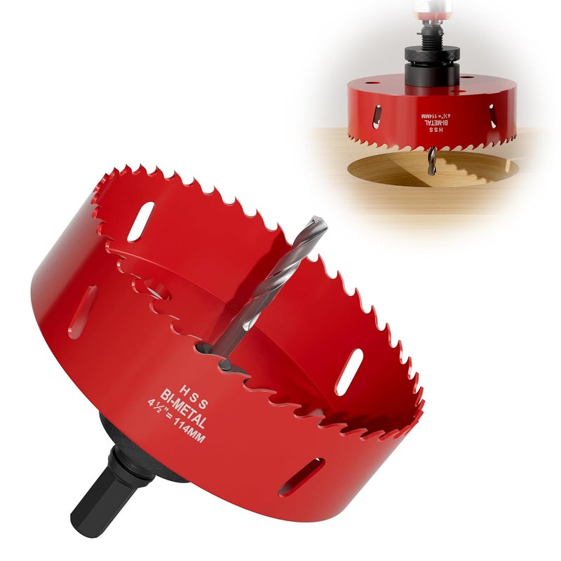 FIVELAKE 4-1/2" (114mm) Bi-Metal M42 High Speed Steel Hole Saw with Pilot Drill Bit, Smooth Cutting Edge for PVC, Drywall, Wood, Plastic, Gypsum Board, Rubber, Thin Metal - Image 1